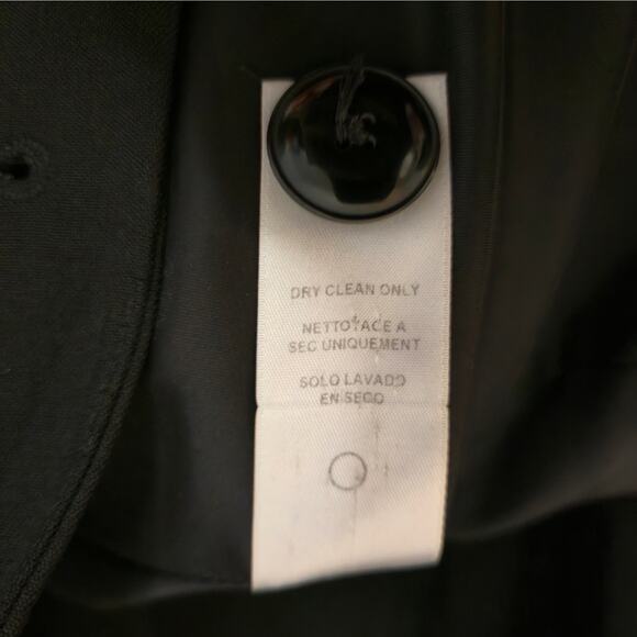 FRAME Wool Double Breasted Blazer Size 12 Noir Black Shoulder Pads Classic Chic - Picture 12 of 12